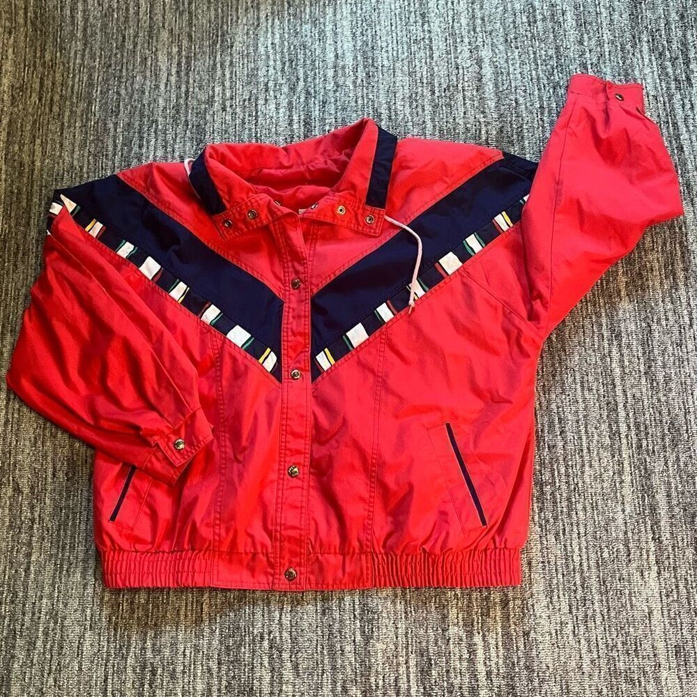 OutBrook Women’s Size 1X Vintage 80s 90s Snap Up Padded Windbreaker‎ Jacket Red